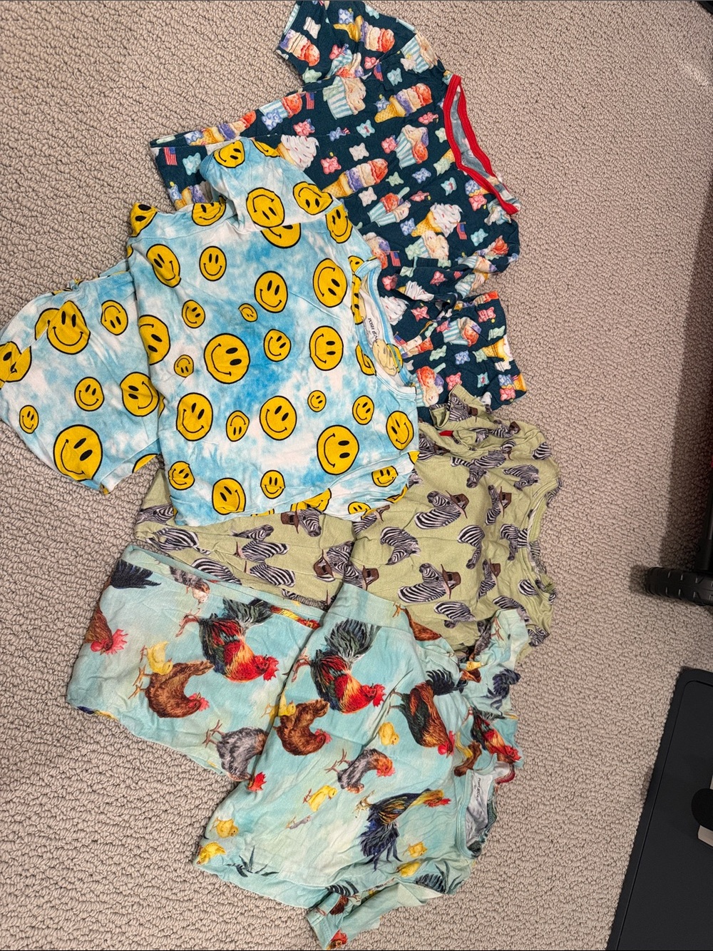 Posh Peanut Blue Tie-Dye Short Pajama Set with Yellow Smiley Print